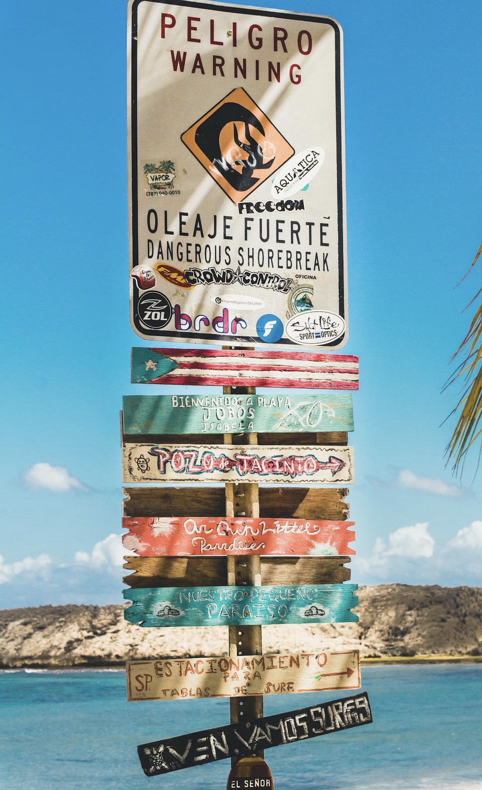 Local signs at the beach